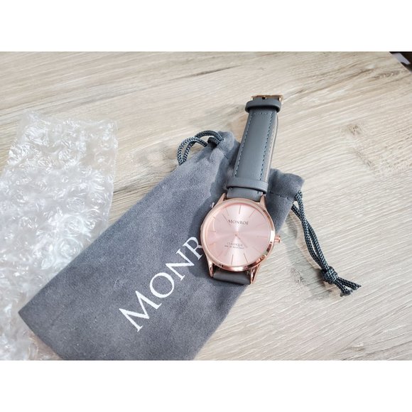 Monroe Rose Gold Wrist Watch Solérose - Charcoal Leather New - Picture 4 of 5